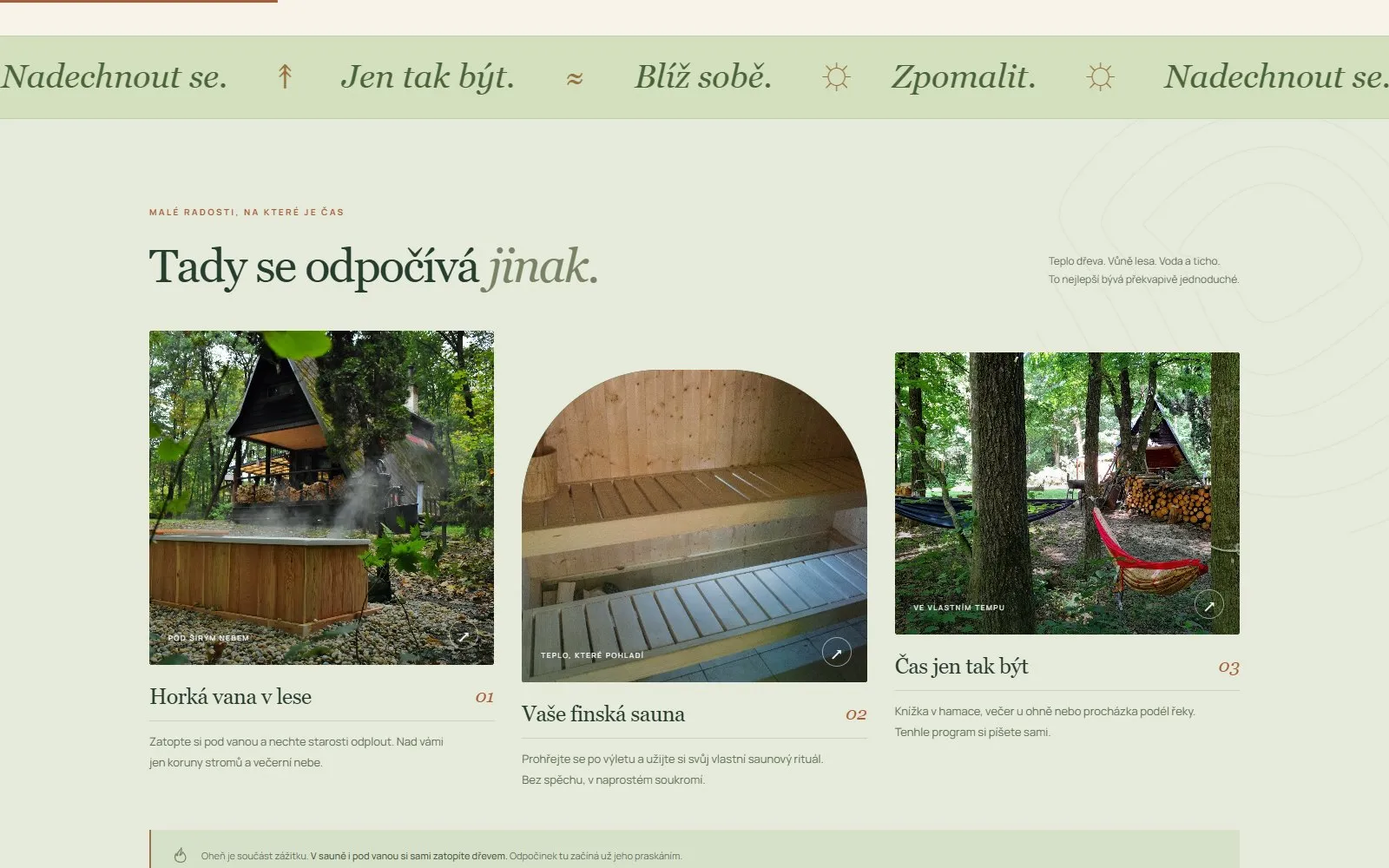 Sekce webu s fotografiemi interiéru a okolí
